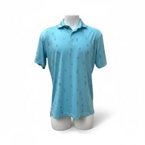 Johnnie-O Polo Shirt Sz M Blue Cactus Print Short Sleeve Lightweight Golf